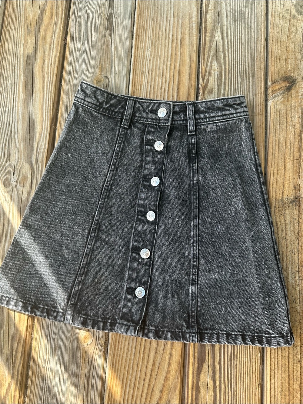 Divided Washed Black Button-Front A-Line Denim Mini Skirt